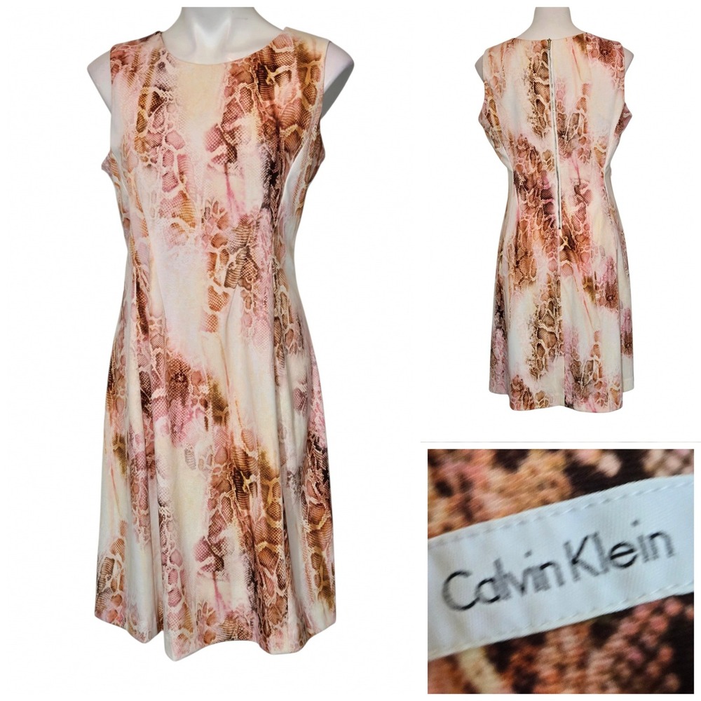 Calvin Klein Pink Snakeskin Animal Print Sleeveless Sheath Dress sz L/10-12